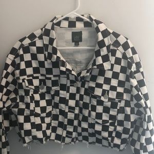 Wild Fable Cropped Checkered Jean Jacket